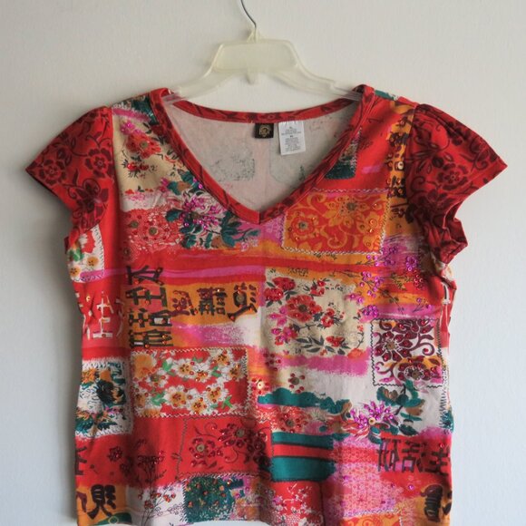 Bila Multicolored Short Sleeves Women’s Knit Top Size XL - Picture 2 of 8